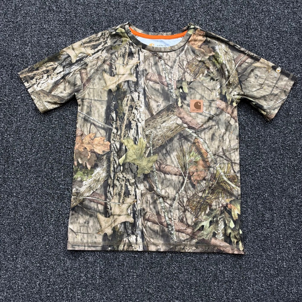 Carhartt Force Mossy Oak Camo Pocket T-Shirt Kids Size S 8-10 Brown Good